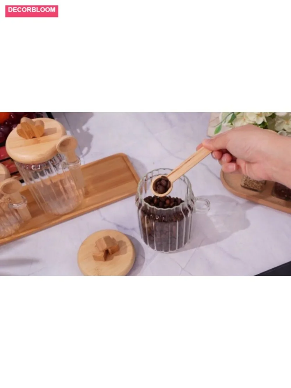 3-Piece Airtight Glass Food Storage Jar Set with Bamboo Color Lid & Spoon